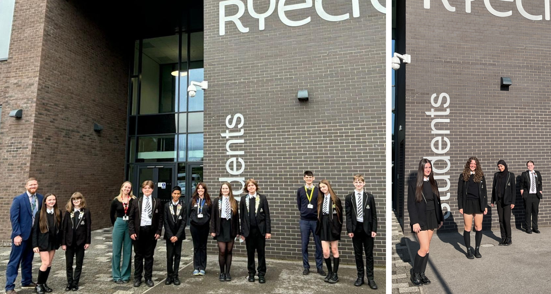 Laurus Ryecroft students chosen as new prefects and captains stand outside the school.