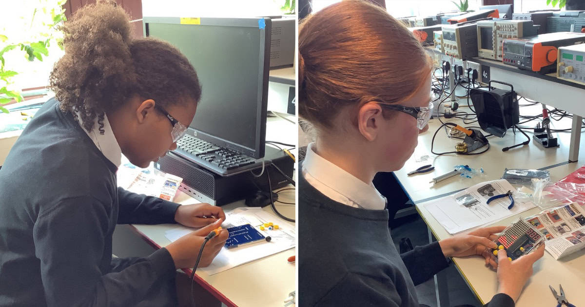 Laurus Ryecroft students solder and make gameboys during 'Girls into Electronics' at University of Liverpool